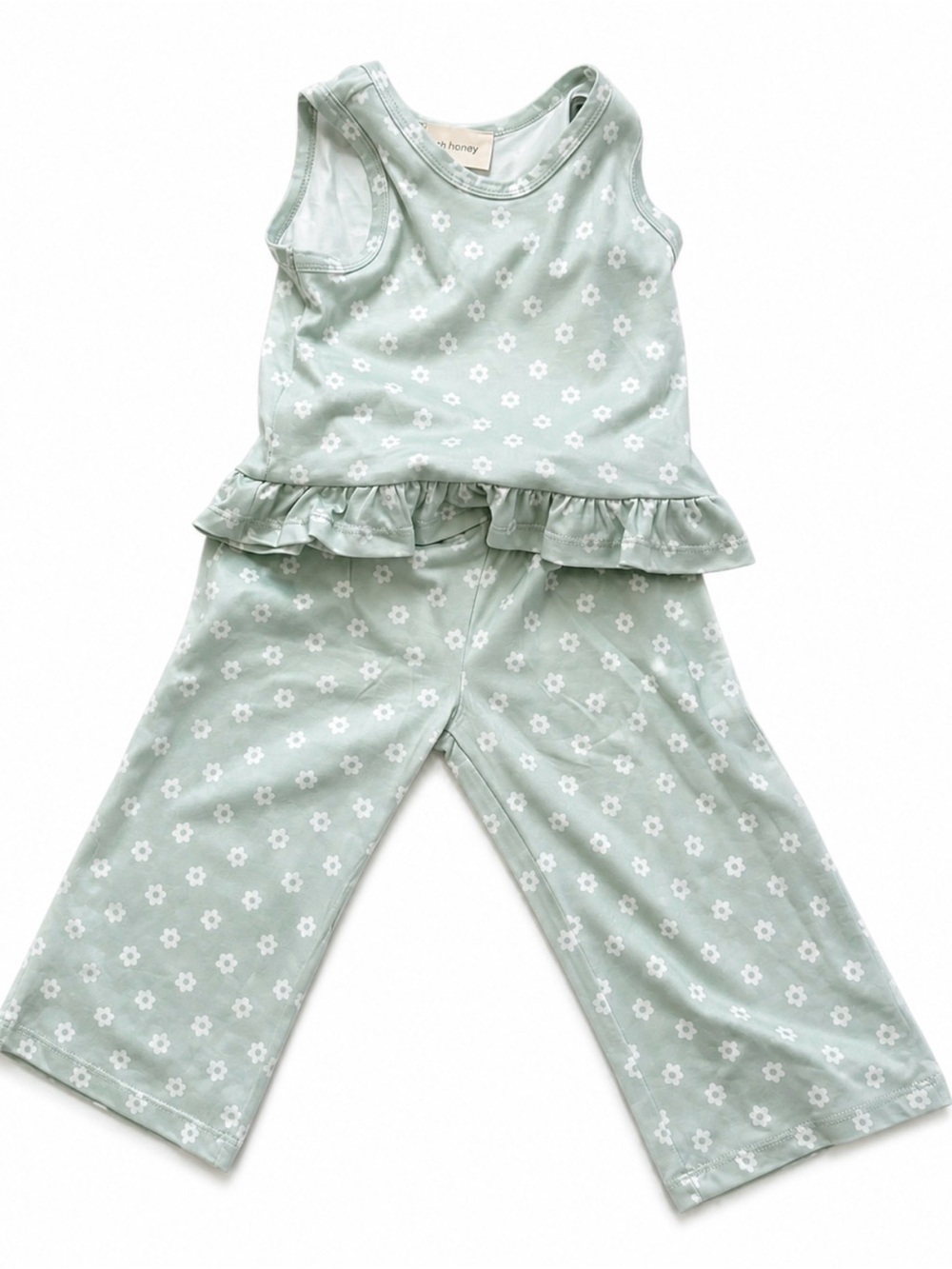 NWOT- Mable & Honey 2T Girls' Mint Green Floral Ruffle Tank Top and pant set